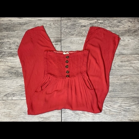 SKY AND SPARROW Tilley's jumpsuit romper ruched wide leg crinkle boho, sz S - Picture 2 of 6